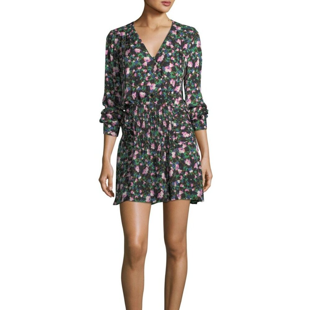 Veronica Beard Naomi Floral Print Silk mini Dress size 2 NWT navy multi silk